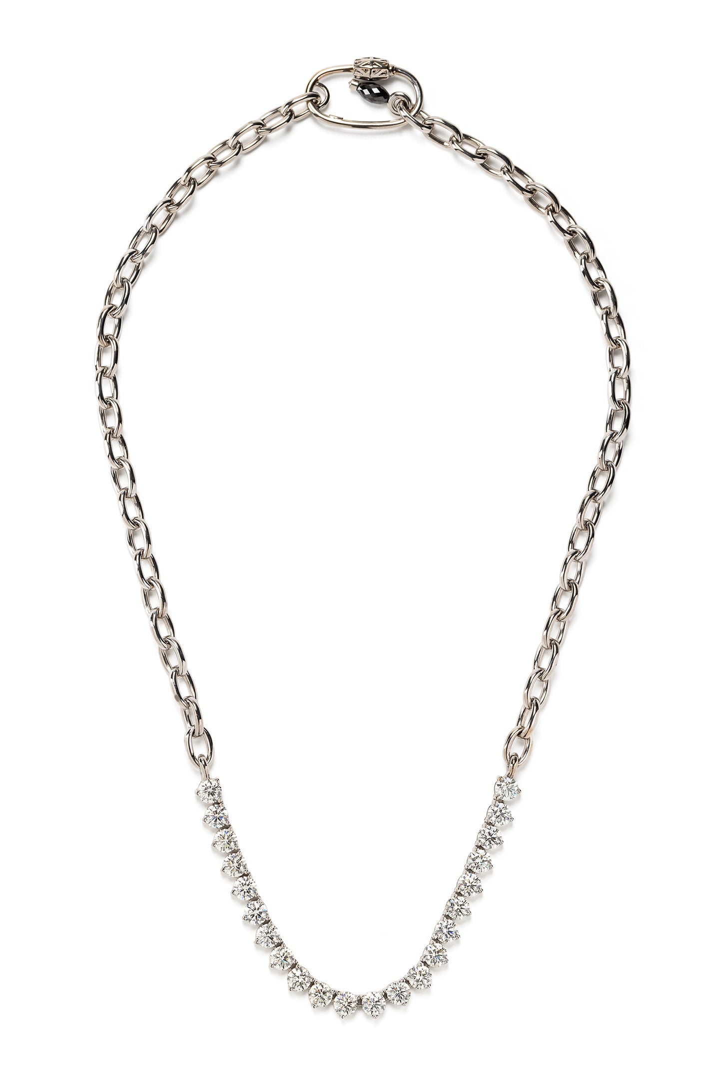 White diamond River Chain necklace with black diamond in 18k white gold