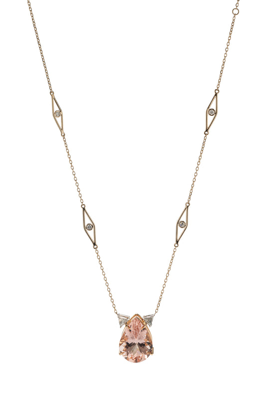 Morganite Biela pendant with white diamonds in 18k white and rose gold