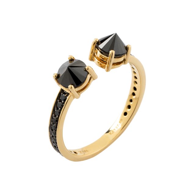 Inverted black diamond ring in 18k yellow gold