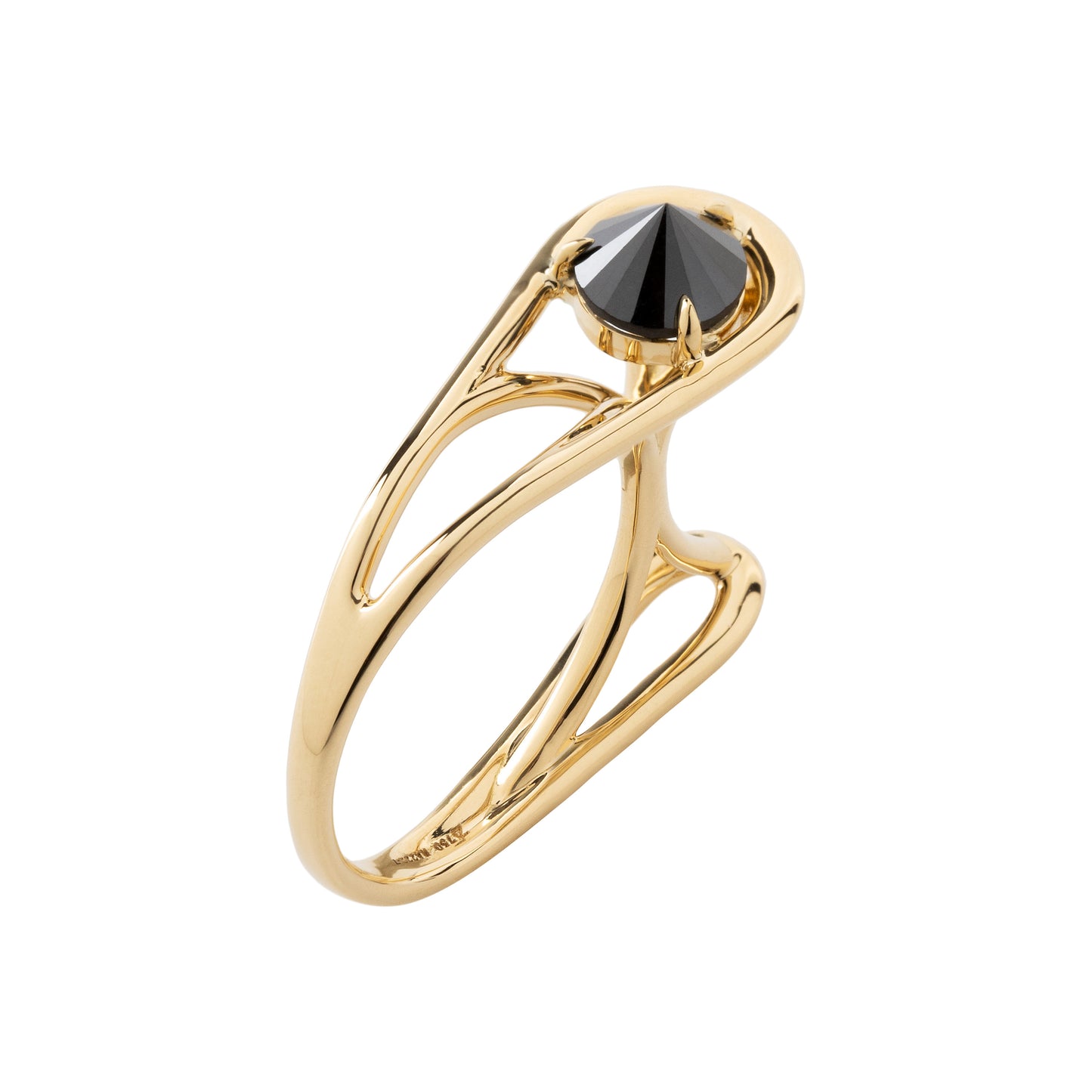 Inverted black diamond Biela ring in 18k yellow gold