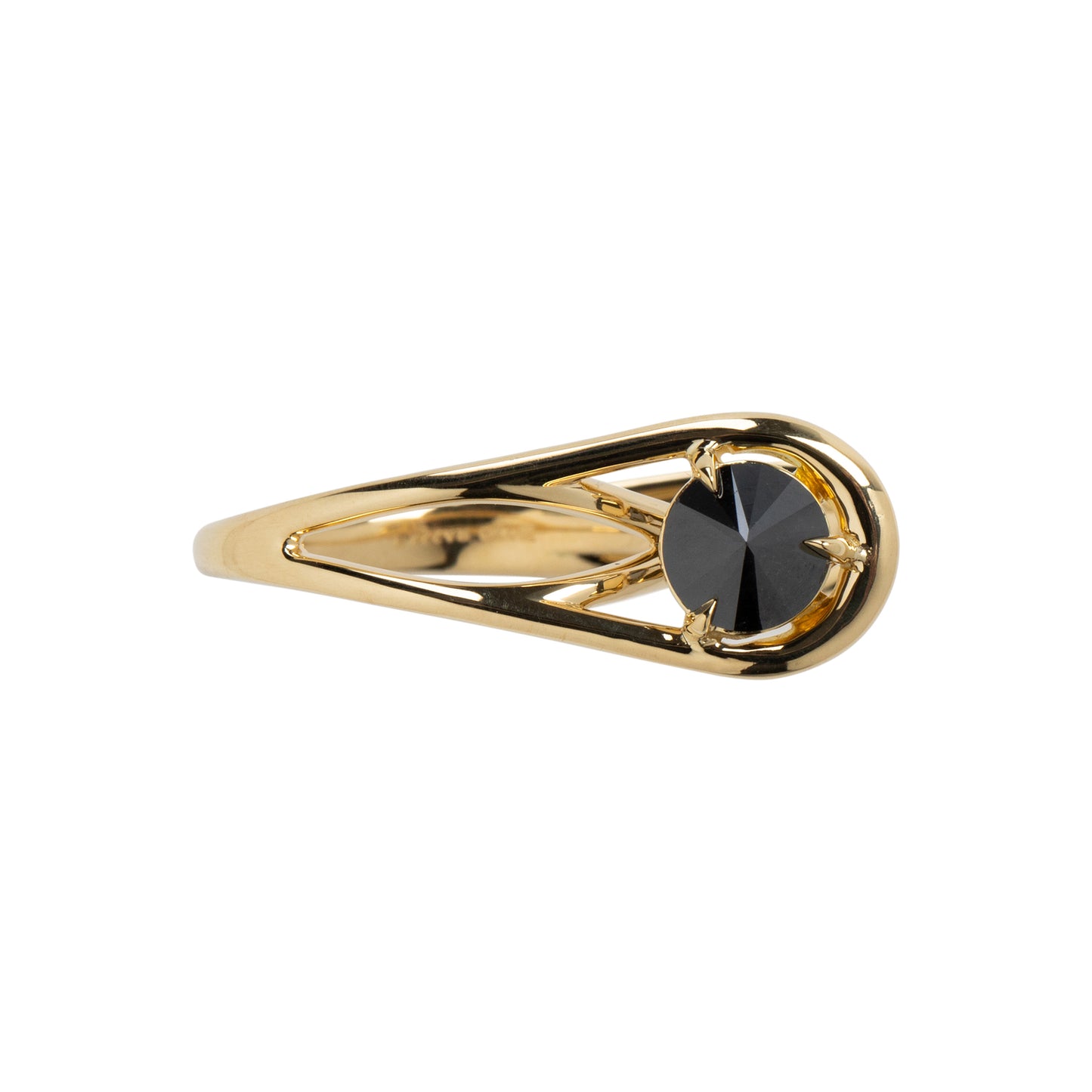 Inverted black diamond Biela ring in 18k yellow gold