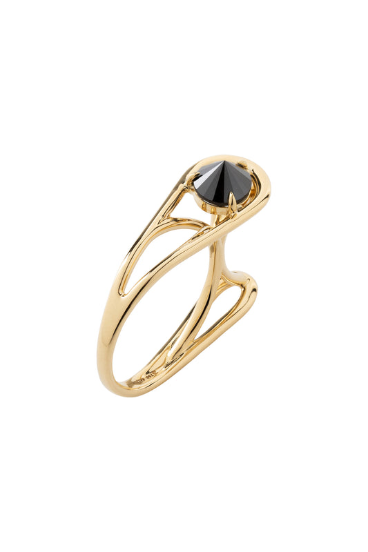 Inverted black diamond Biela ring in 18k yellow gold