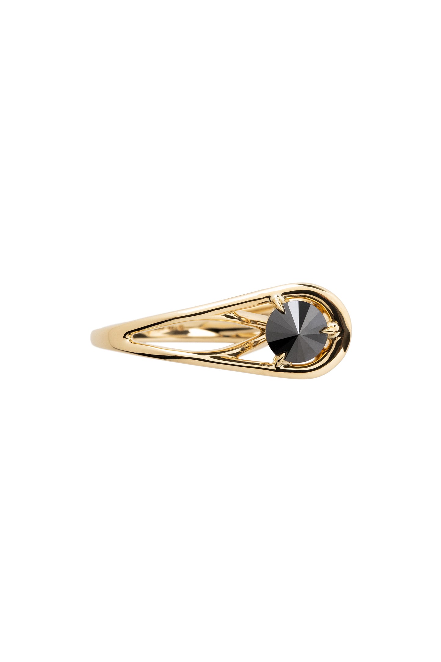 Inverted black diamond Biela ring in 18k yellow gold