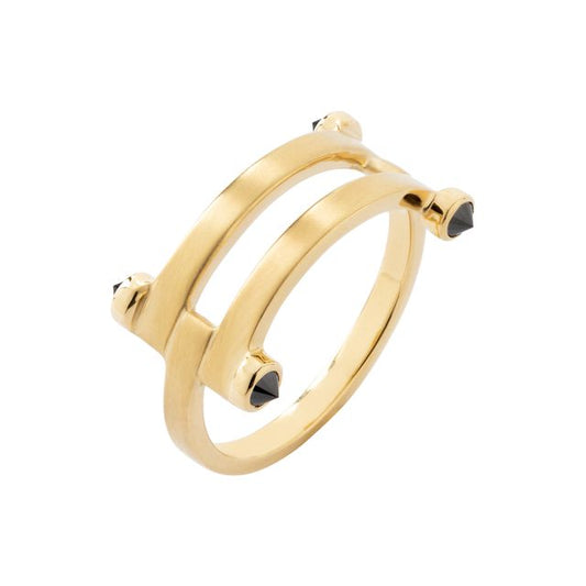 Inverted black diamond Link ring in 18k yellow gold