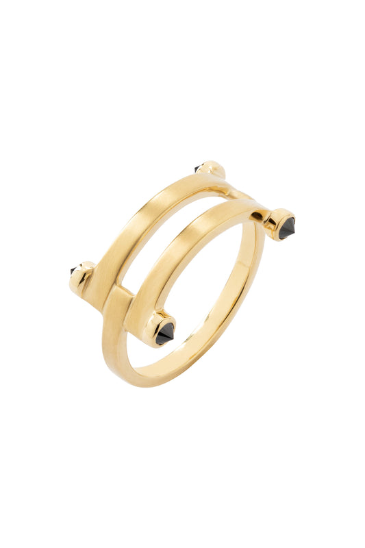 Inverted black diamond Link ring in 18k yellow gold