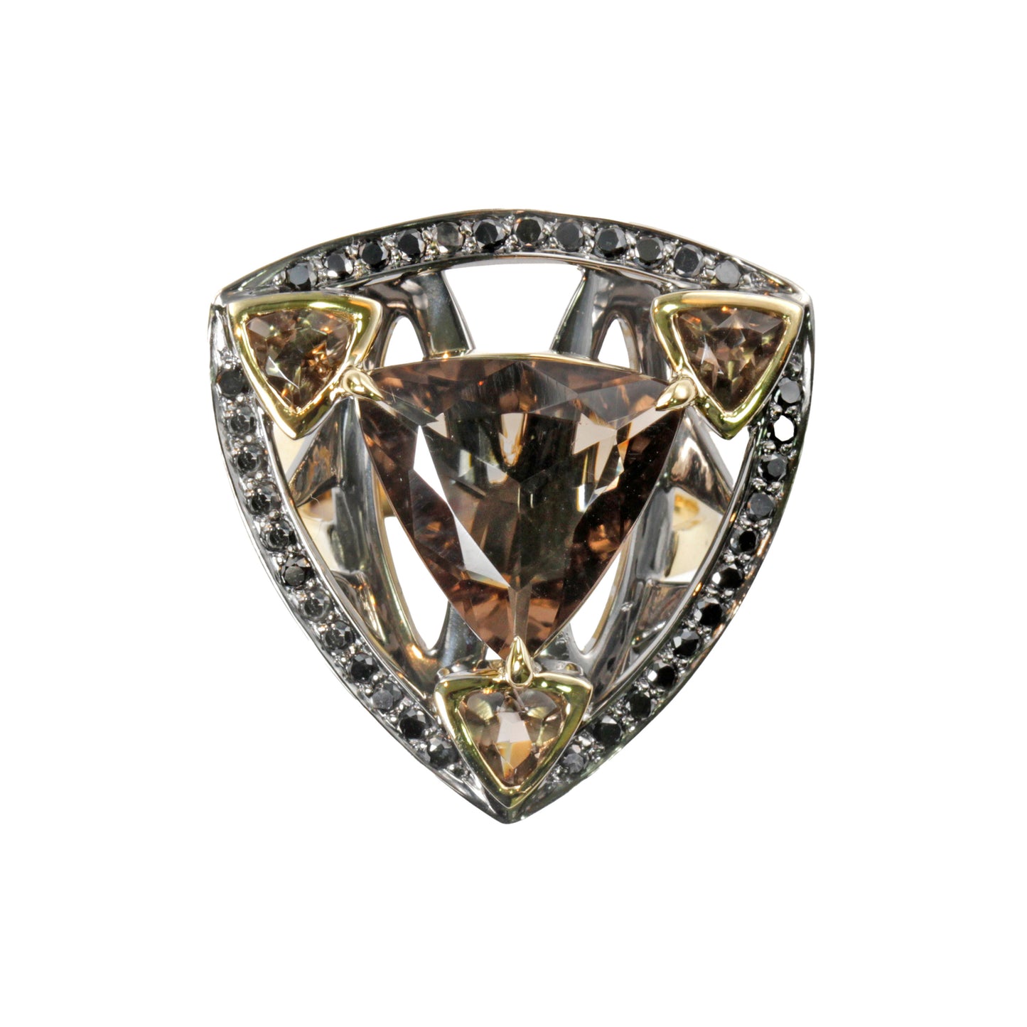 Quartz ring with black diamonds in 18k yellow gold