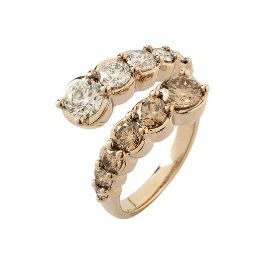 Brown and white diamond ring in 18k white gold