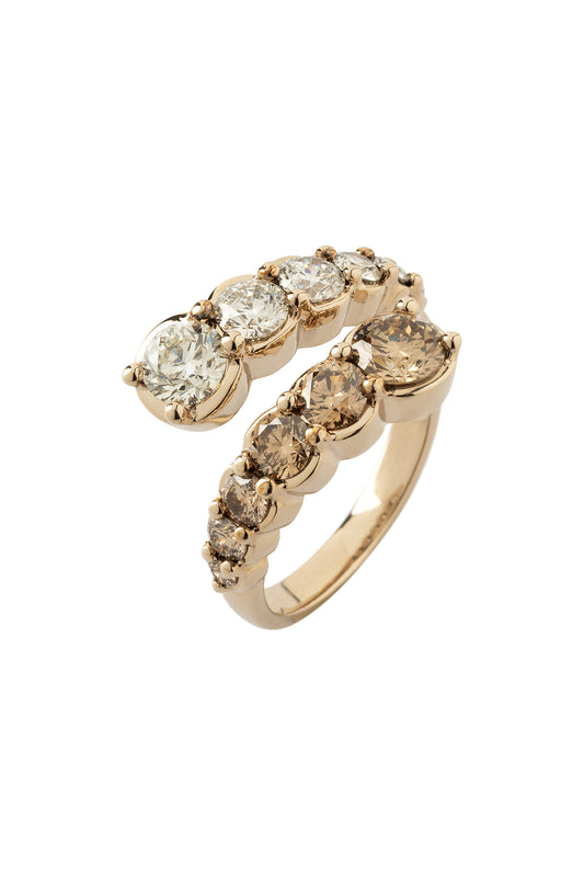 Brown and white diamond ring in 18k white gold