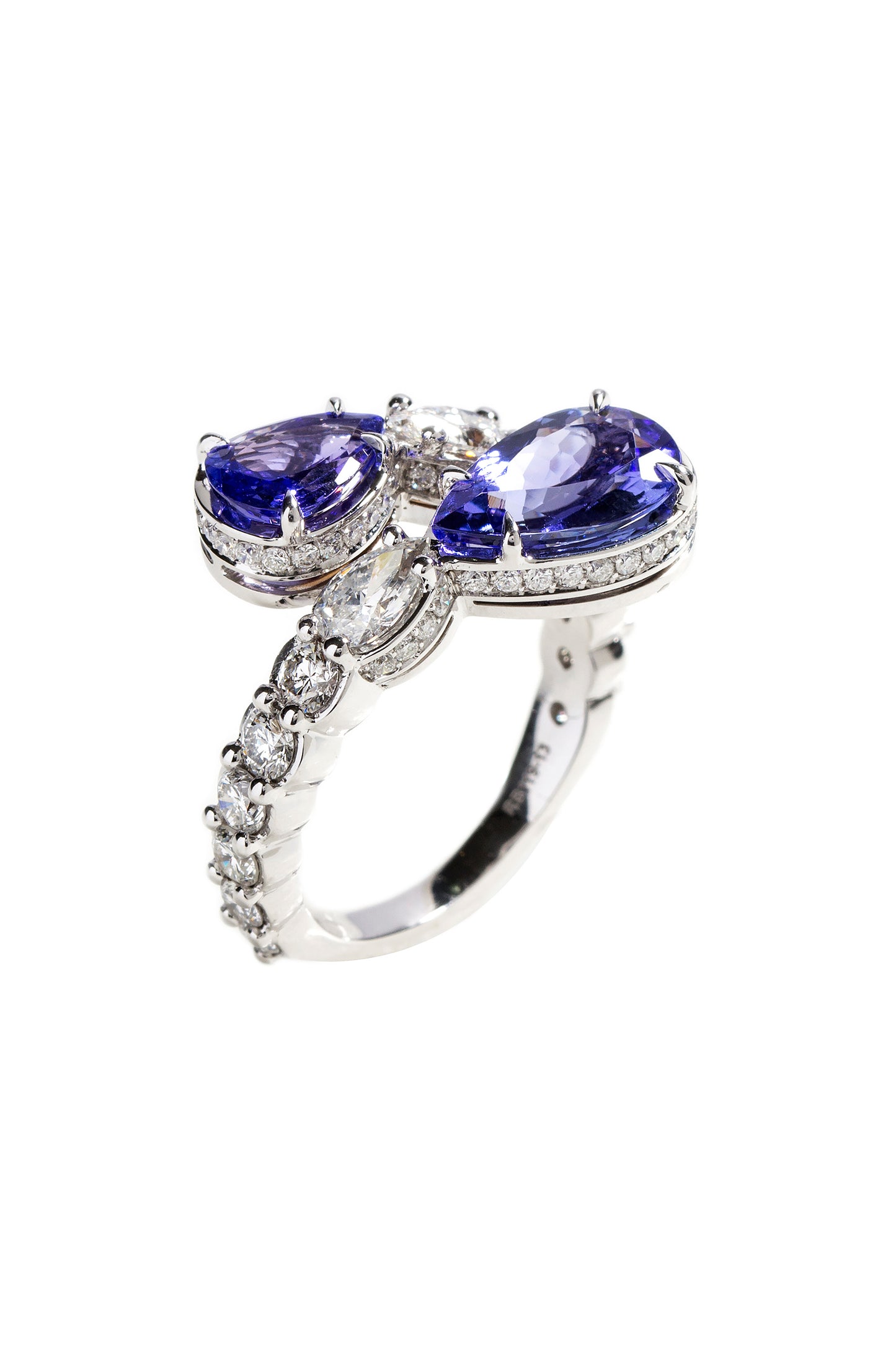 Tanzanite ring with white diamonds in 18k white gold