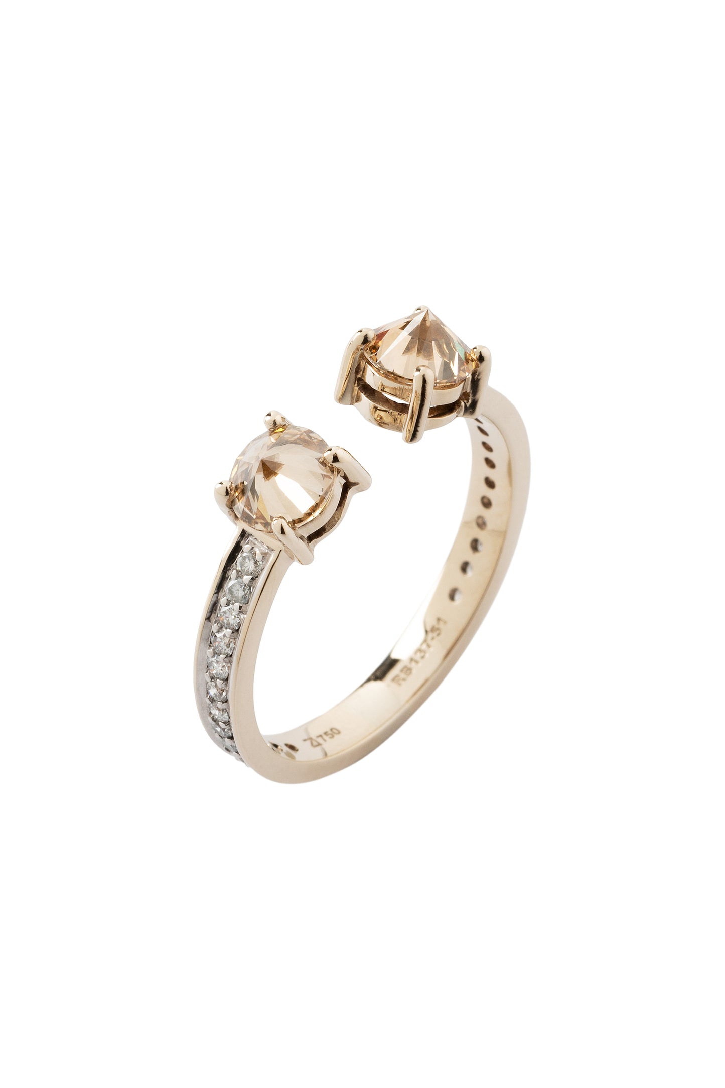 Brown diamond ring with white diamonds in 18k white gold