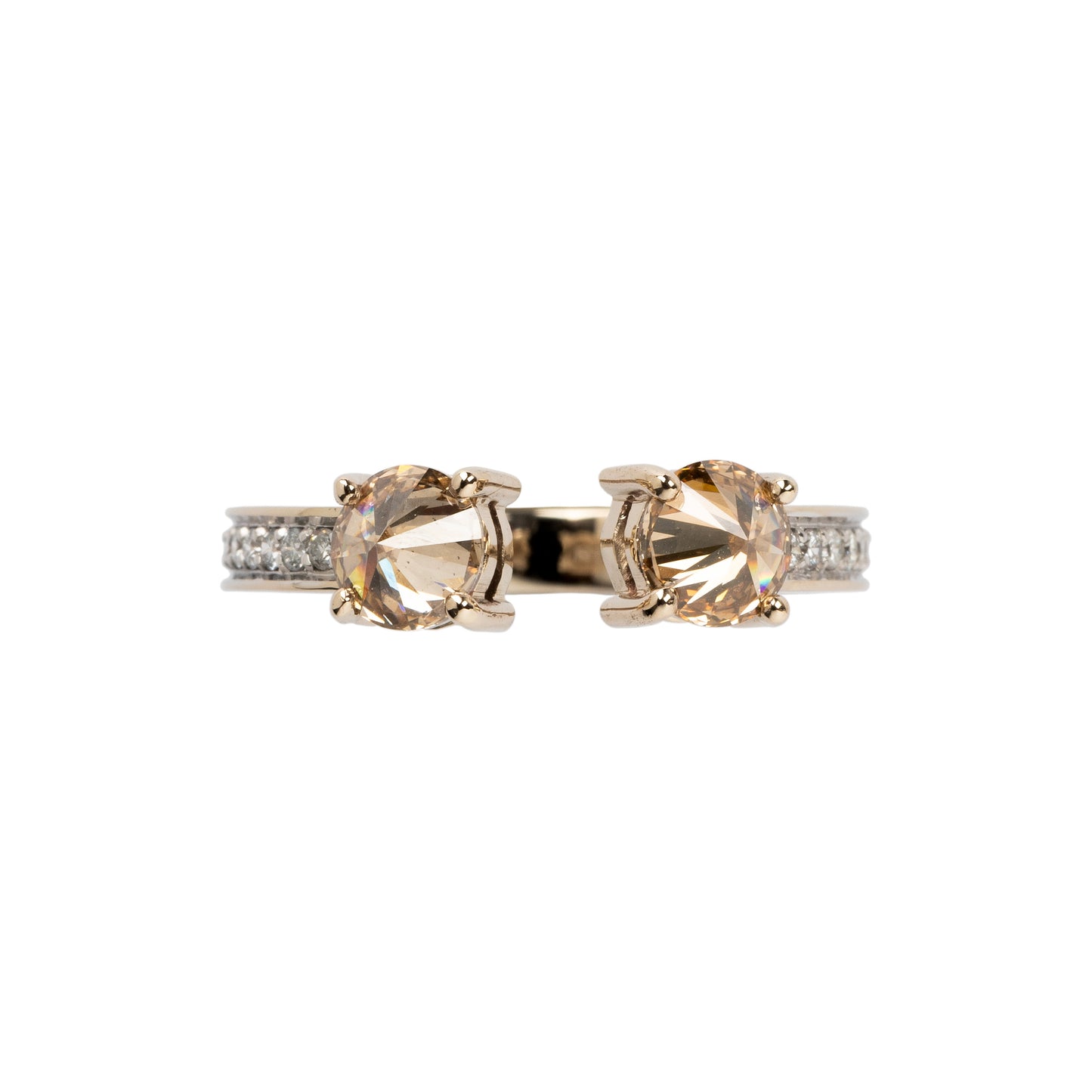 Brown diamond ring with white diamonds in 18k white gold