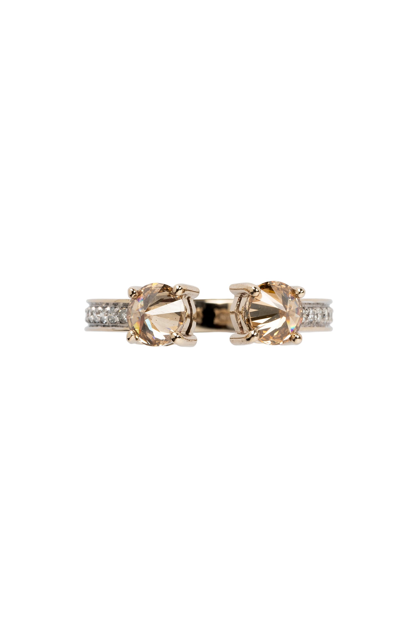 Brown diamond ring with white diamonds in 18k white gold