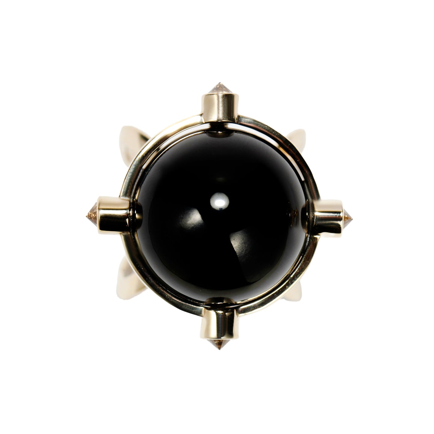 Black quartz ring with brown diamonds in 18k white gold