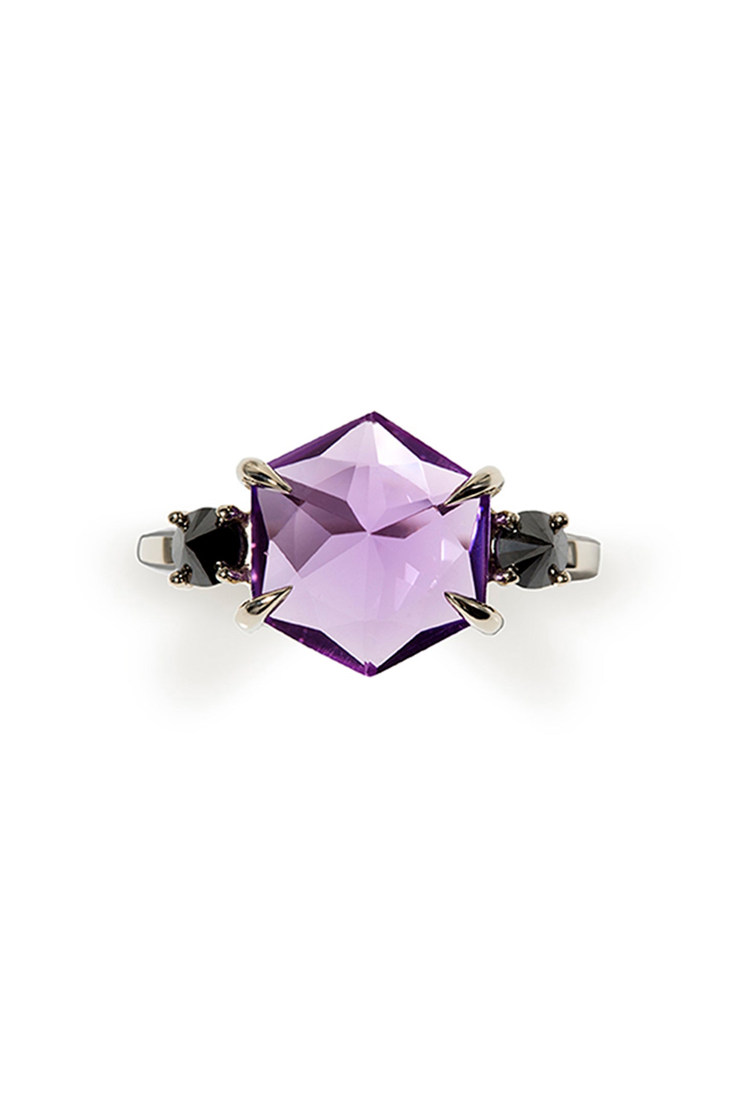 Amethyst ring with inverted black diamonds