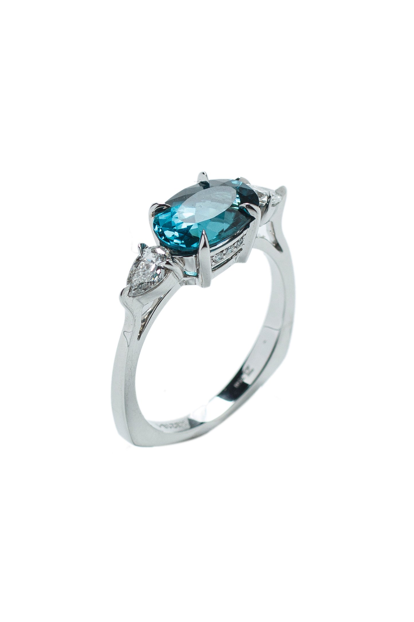 Indicolite tourmaline ring with white diamonds in 18k white gold