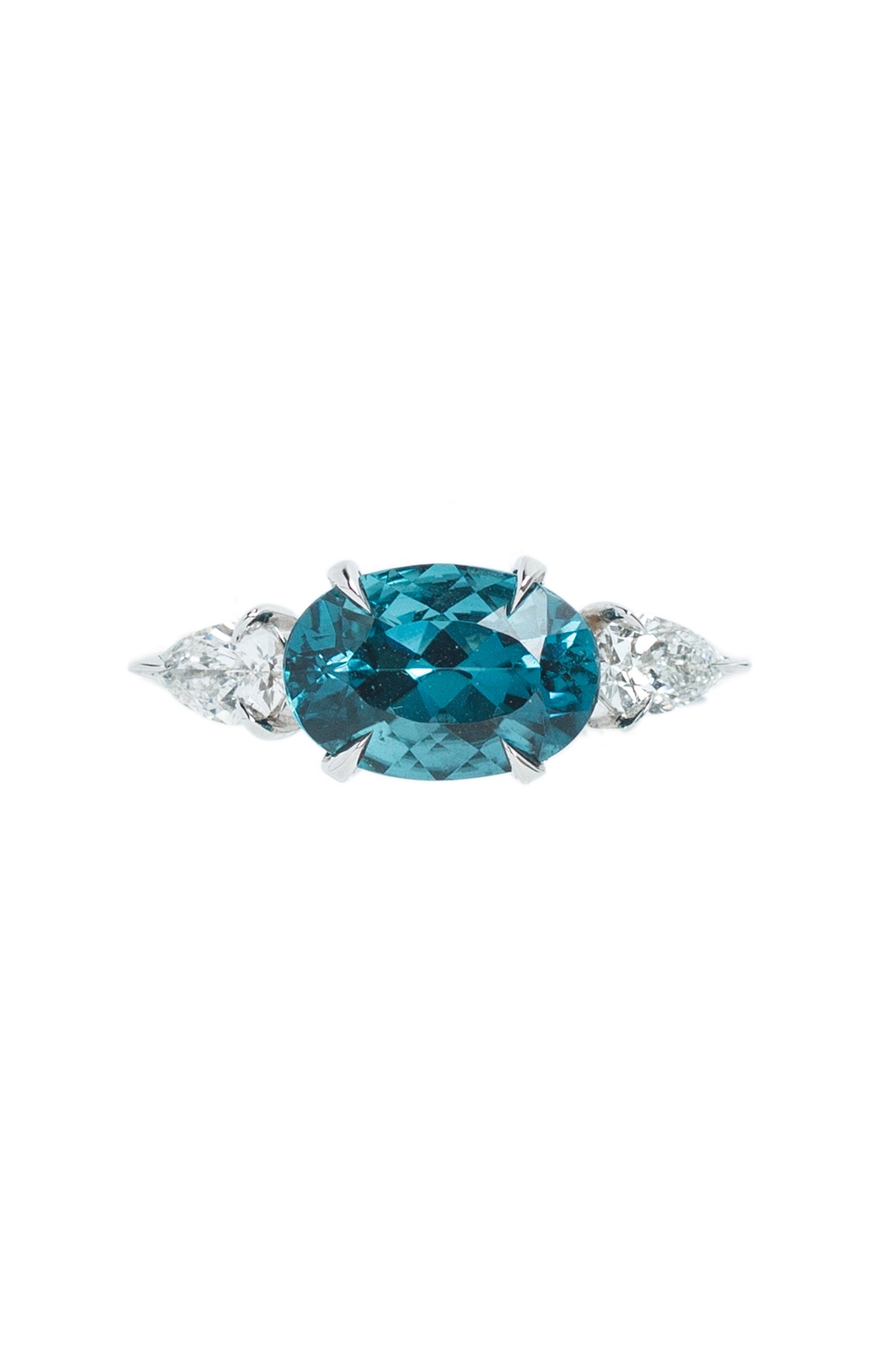 Indicolite tourmaline ring with white diamonds in 18k white gold