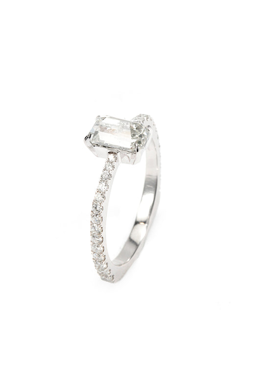 Smoky grey diamond ring with white diamonds in 18k white gold