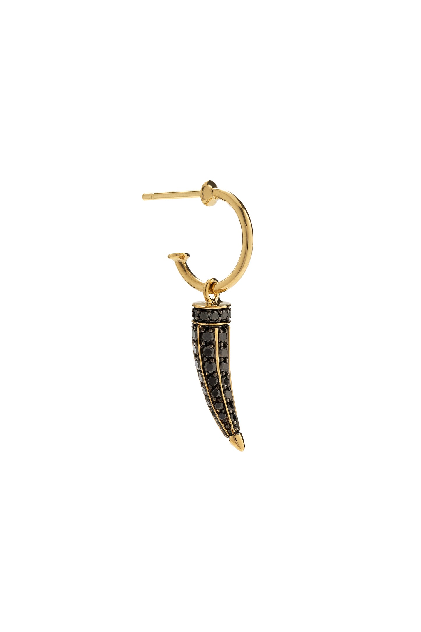 Black diamond Horn single earring in 18k yellow gold