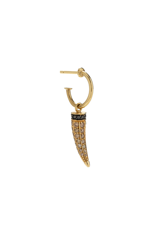 Brown diamond Horn single earring with black diamonds in 18k yellow gold