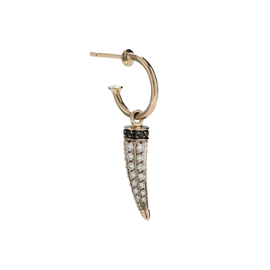 White diamond Horn single earring with black diamonds in 18k white gold