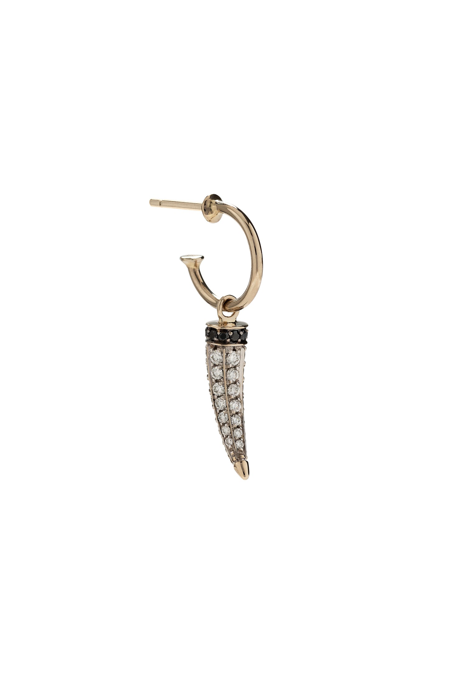 White diamond Horn single earring with black diamonds in 18k white gold